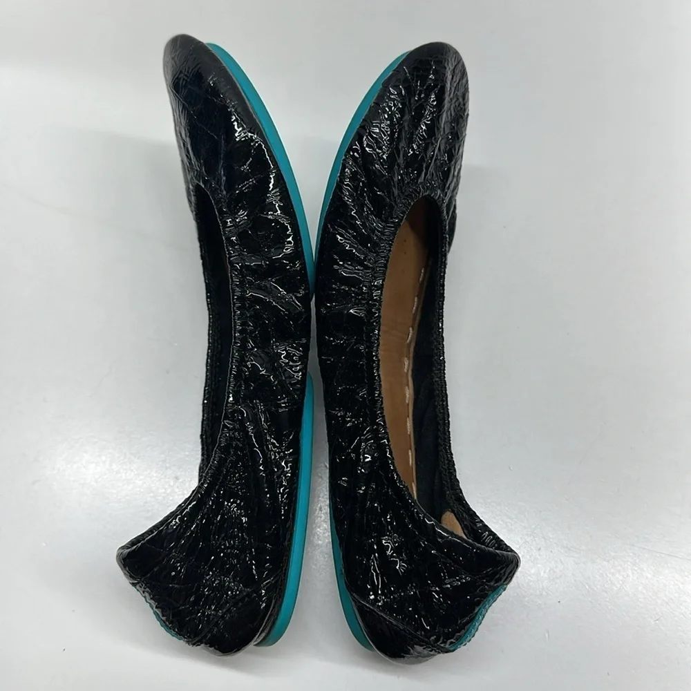 Tieks Ballet Flats Slip On Shoes Croc Patent Leather Obsidian Black Blue Size 7